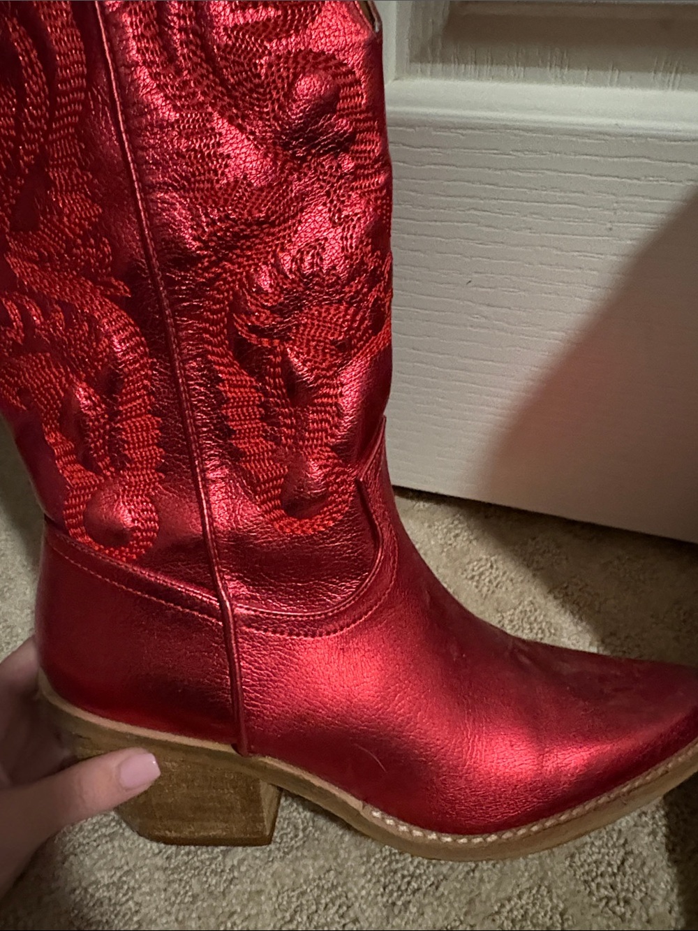 Source Unknown Red Metallic Women's Lace-Up Western Boots - Picture 2 of 3